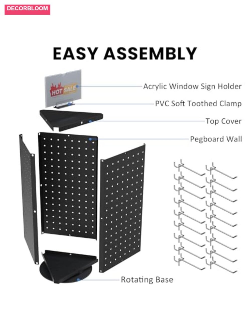 Rotating Pegboard Display Stand with 18 Hooks, 360 Degree Spinning Countertop - Picture 6 of 6